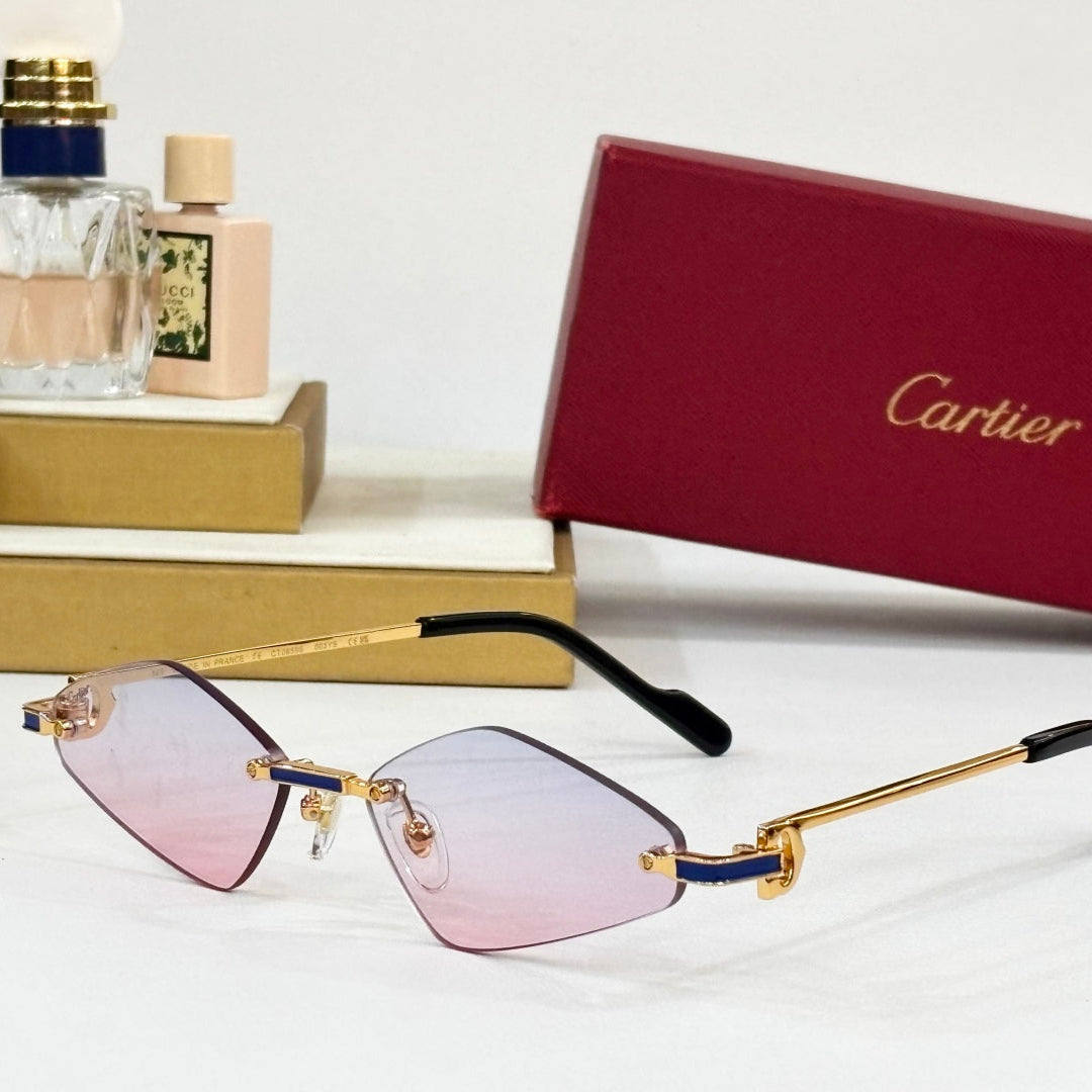 CARTIER C DE RIMLESS ANGULAR FRAME SUNGLASSES CT0695 IN METAL