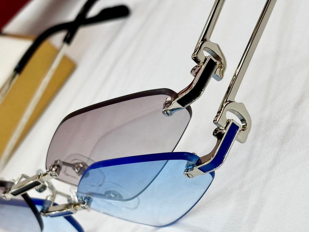 CARTIER C DE RIMLESS ANGULAR FRAME SUNGLASSES CT0695 IN METAL