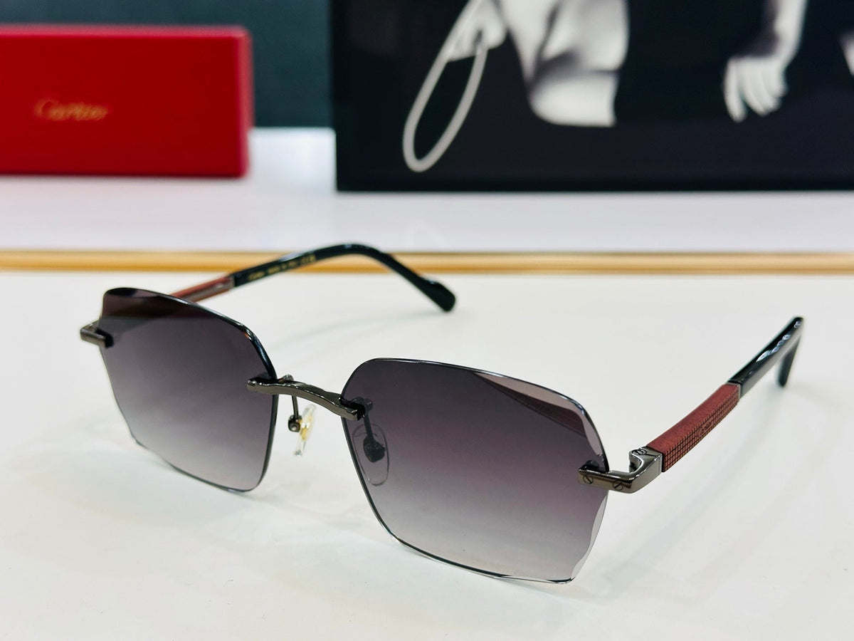 CARTIER SIGNATURE C DE RECTANGULAR FRAME SUNGLASSES CT0483S IN METAL AND WOODEN