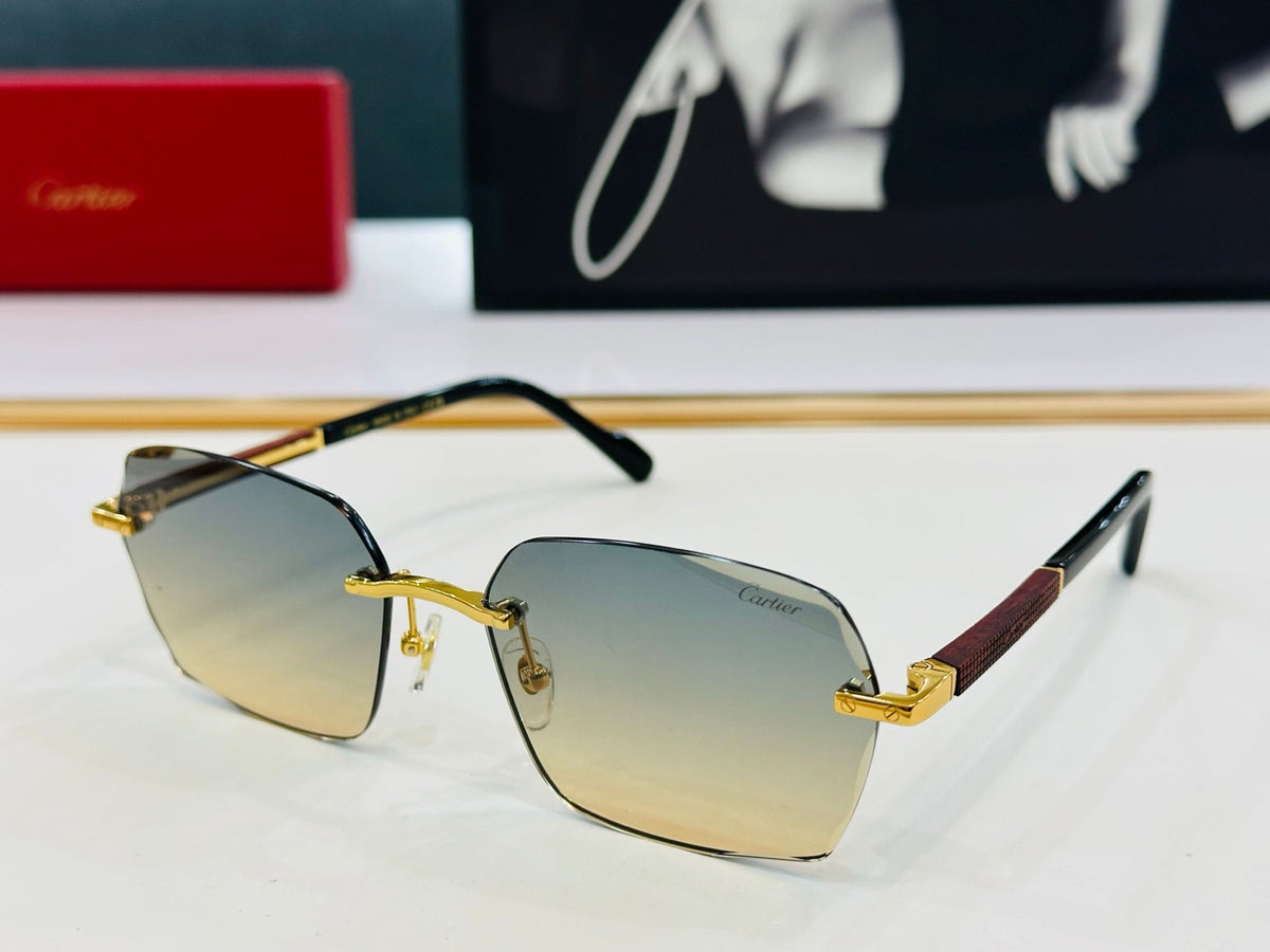 CARTIER SIGNATURE C DE RECTANGULAR FRAME SUNGLASSES CT0483S IN METAL AND WOODEN